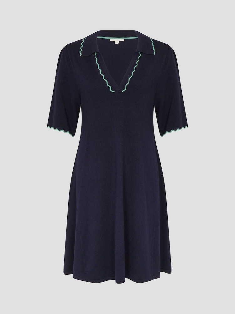 Monsoon Blue Cole Scallop Collar Knit Mini Dress - Image 4 of 4