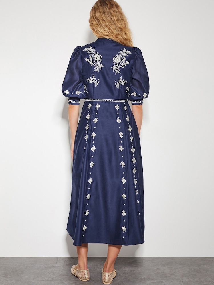 Monsoon Blue Nadia Embroidered Midi Shirt Dress - Image 3 of 4
