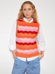 Monsoon Pink Sasha Scallop Stripe Sweater Vest - Image 1 of 5