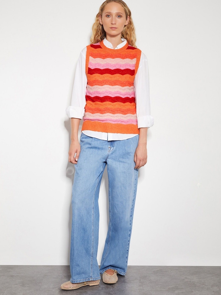 Monsoon Pink Sasha Scallop Stripe Sweater Vest - Image 2 of 5