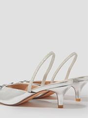 Monsoon Silver Frida Metallic Slingback Kitten Heels - Image 2 of 2