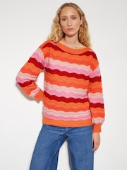 Monsoon Pink Sasha Scallop Stripe Jumper - Image 1 of 5
