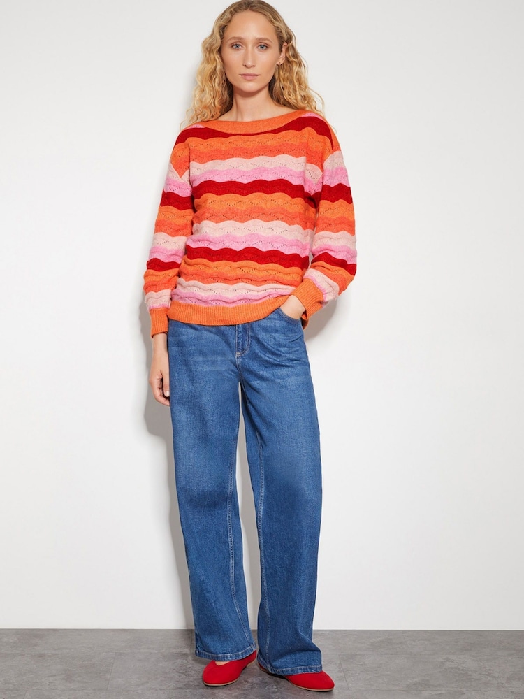 Monsoon Pink Sasha Scallop Stripe Jumper - Image 2 of 5