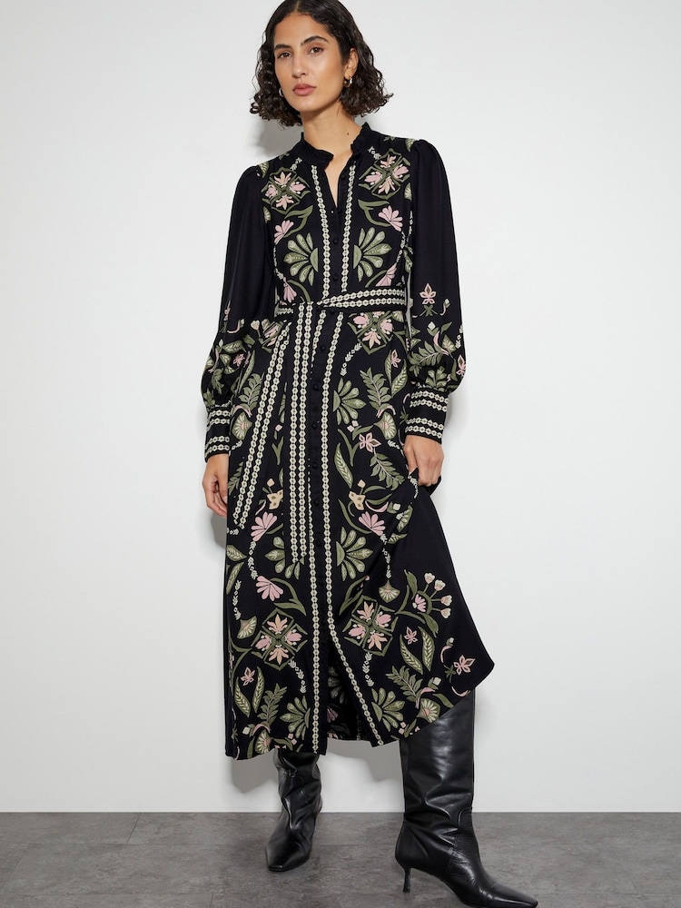 Monsoon Black Sabrina Floral Print Maxi Dress - Image 1 of 3