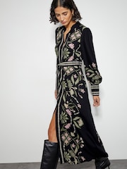 Monsoon Black Sabrina Floral Print Maxi Dress - Image 3 of 3