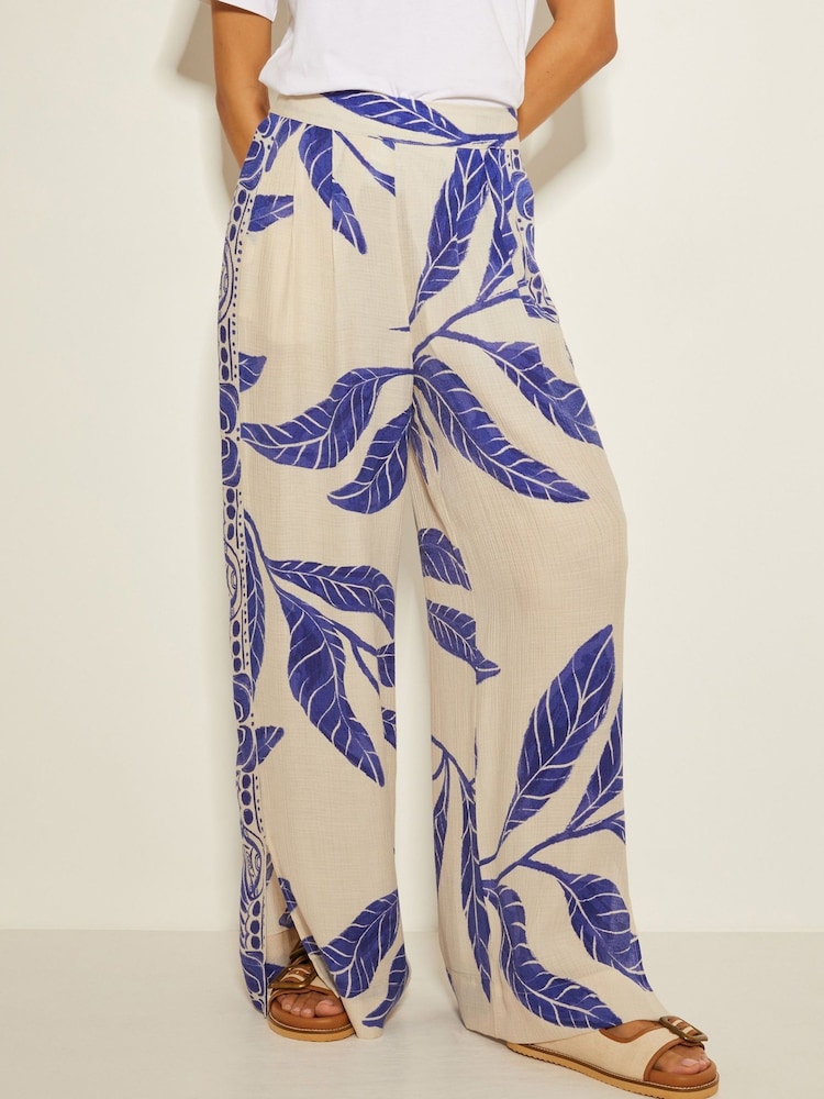 Monsoon White Dinah Leaf Print Trousers - Image 1 of 4