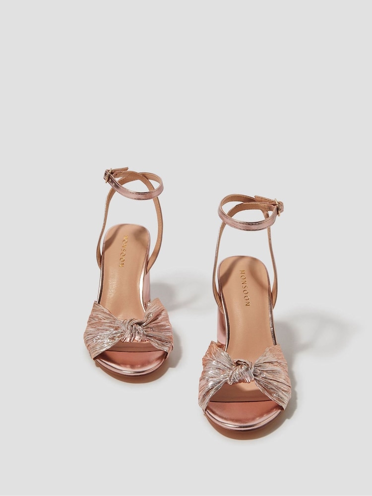 Monsoon Pink Metallic Twist Front Heeled Sandals - Image 1 of 2