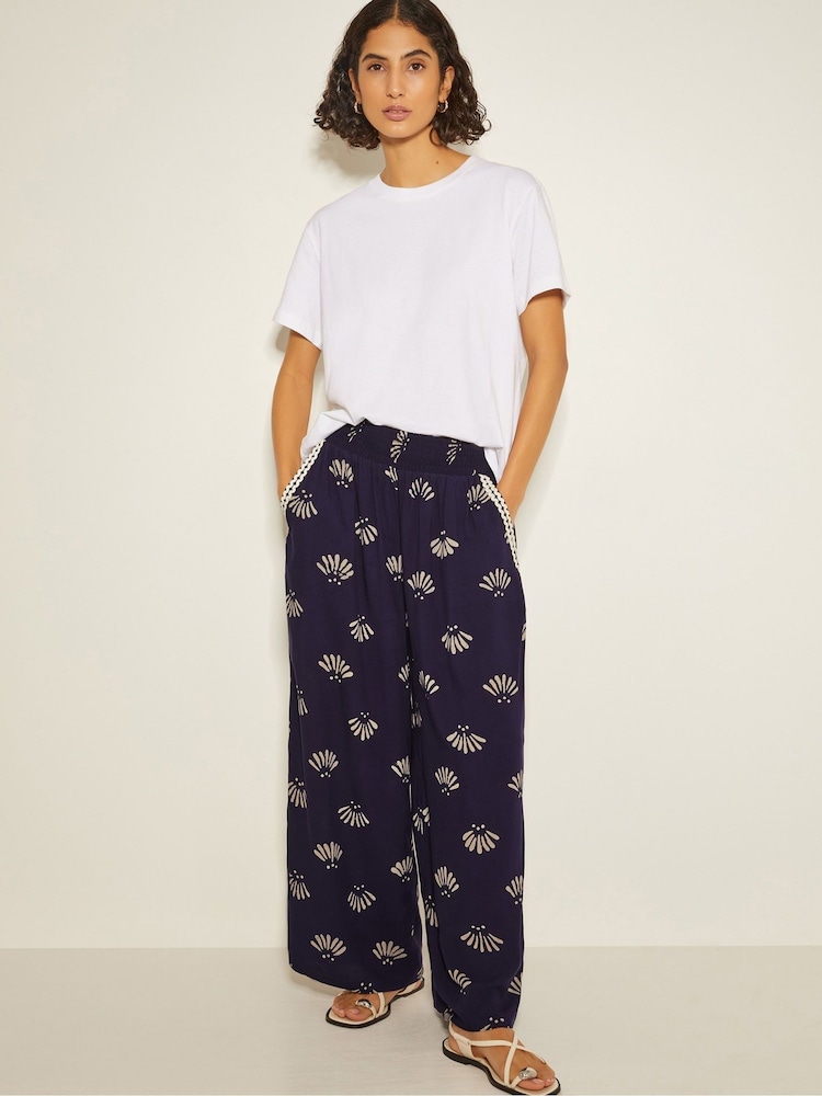 Monsoon Blue Briana Print Wide Leg Trousers - Image 1 of 3