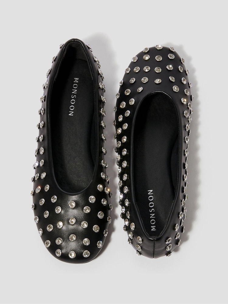 Monsoon Black Julia Jewel Ballet Flats - Image 2 of 2 Monsoon Black Julia Jewel Ballet Flats - Image 2 of 2