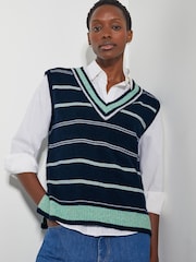 Monsoon Blue Shauna Stripe V-Neck Sweater Vest - Image 1 of 4