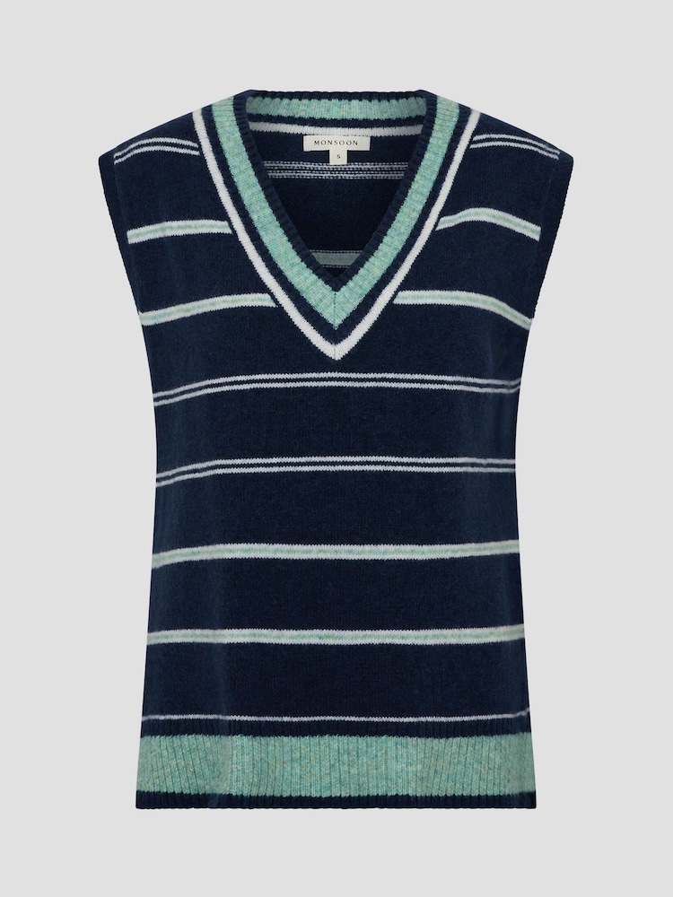 Monsoon Blue Shauna Stripe V-Neck Sweater Vest - Image 4 of 4