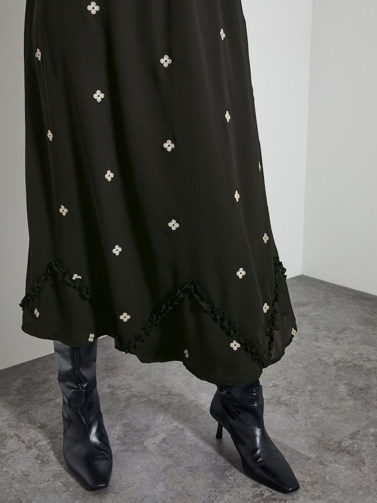 Monsoon Black Delilah Sheer Sleeve Embroidered Midi Dress - Image 3 of 3