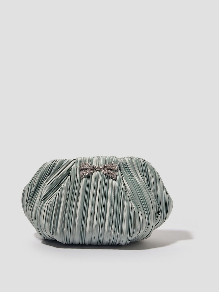 Monsoon Green Pen Plisse Satin Clutch Bag - Image 1 of 2