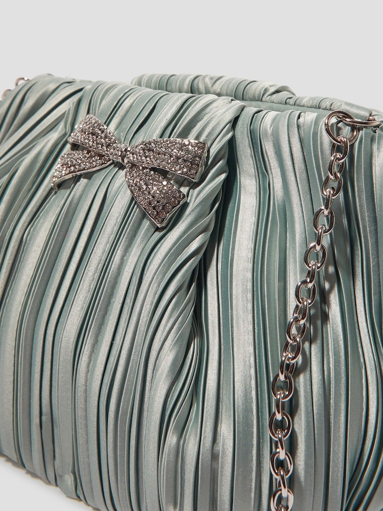 Monsoon Green Pen Plisse Satin Clutch Bag - Image 2 of 2