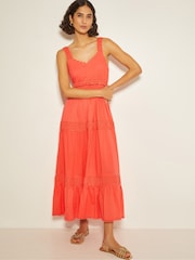Monsoon Orange Sonya Embroidered 100% Cotton Maxi Dress - Image 1 of 3