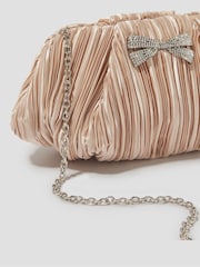 Monsoon Pink Pen Plisse Satin Clutch Bag - Image 2 of 2