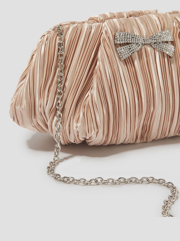 Monsoon Pink Pen Plisse Satin Clutch Bag - Image 2 of 2