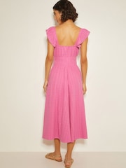 Monsoon Pink Marlee Ruffle Sun 100% Cotton Midi Dress - Image 3 of 3