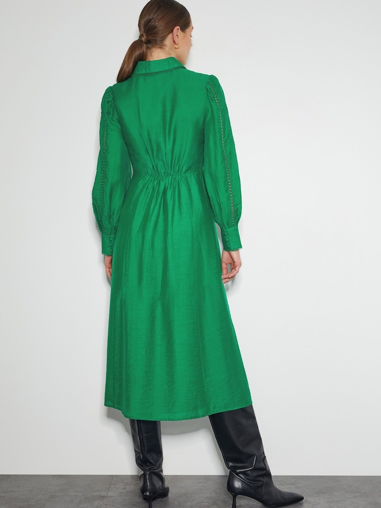 Monsoon Green Laila Lace Midi Shirt Dress - Image 3 of 4