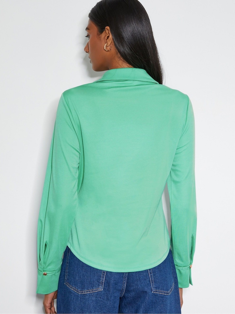 Monsoon Green Julia Ruched Side Jersey Shirt - Image 3 of 3