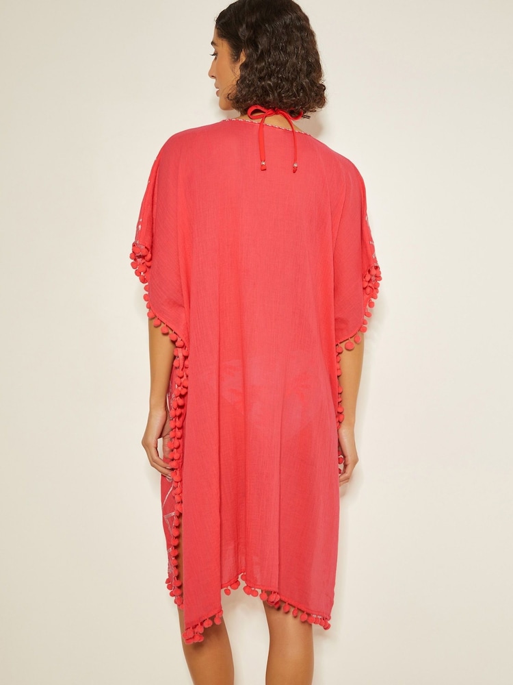 Monsoon Pink Penny Tassel Embroidered 100% Cotton Kaftan - Image 2 of 3