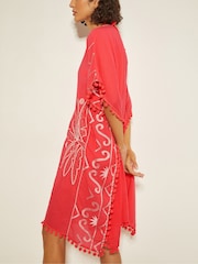Monsoon Pink Penny Tassel Embroidered 100% Cotton Kaftan - Image 3 of 3