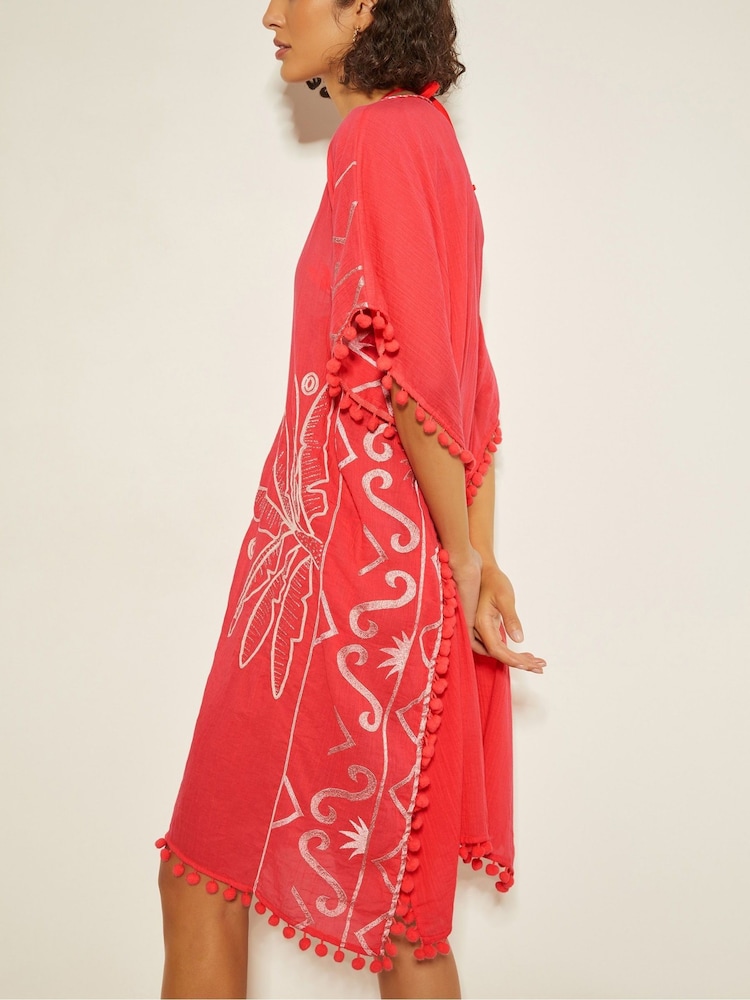 Monsoon Pink Penny Tassel Embroidered 100% Cotton Kaftan - Image 3 of 3