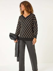 Roman Black Horizontal Stripe Knit Jumper - Image 1 of 6