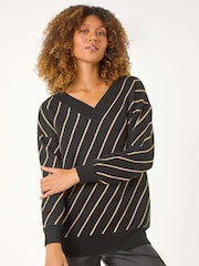 Roman Black Horizontal Stripe Knit Jumper - Image 3 of 6