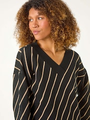 Roman Black Horizontal Stripe Knit Jumper - Image 5 of 6
