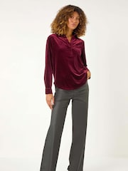 Roman Red Collared Velvet Stretch Shirt - Image 2 of 5
