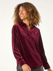 Roman Red Collared Velvet Stretch Shirt - Image 4 of 5