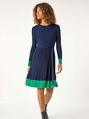 Roman Blue Contrast Border Knitted Stretch Dress - Image 2 of 5