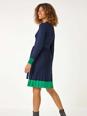 Roman Blue Contrast Border Knitted Stretch Dress - Image 3 of 5