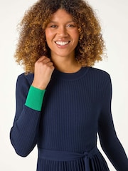 Roman Blue Contrast Border Knitted Stretch Dress - Image 4 of 5