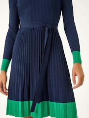 Roman Blue Contrast Border Knitted Stretch Dress - Image 5 of 5