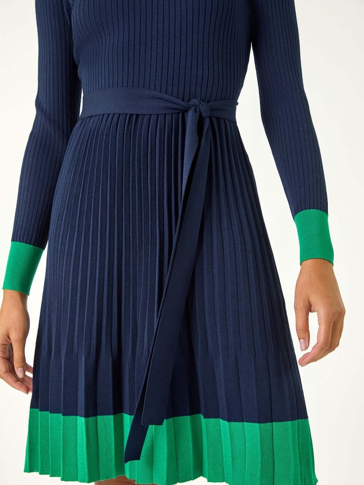 Roman Blue Contrast Border Knitted Stretch Dress - Image 5 of 5
