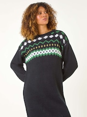 Roman Black Nordic Print Knitted Jumper Dress - Image 3 of 5