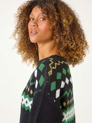 Roman Black Nordic Print Knitted Jumper Dress - Image 4 of 5