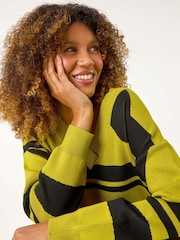 Roman Yellow Abstract Print Longline Stretch Jumper - Image 1 of 5