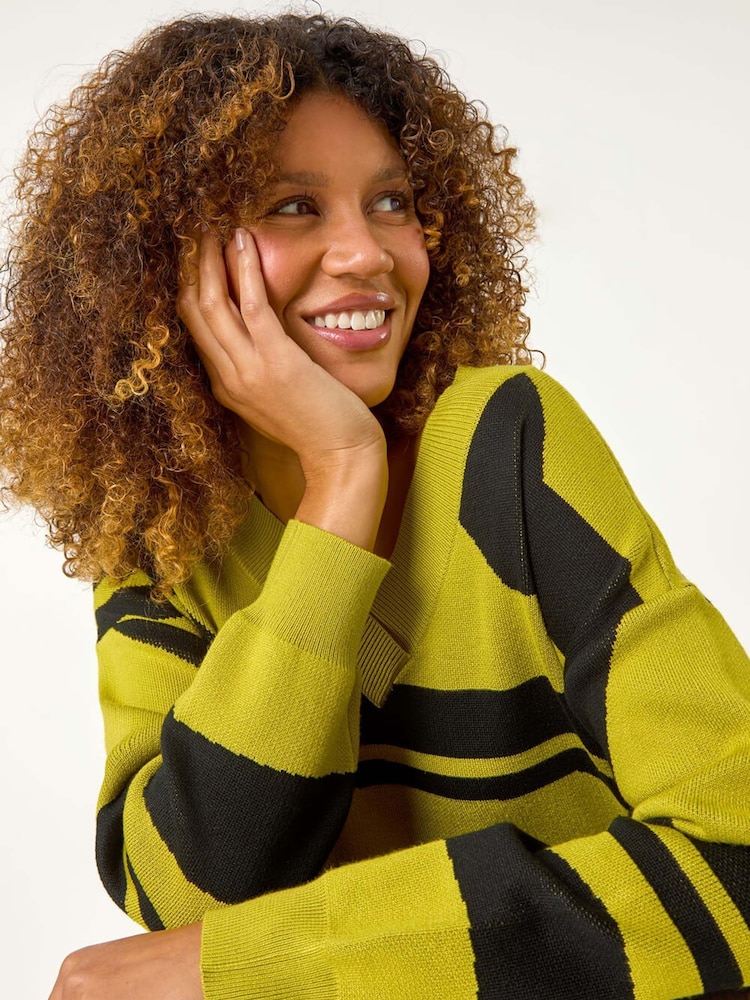 Roman Yellow Abstract Print Longline Stretch Jumper - Image 1 of 5 Roman Yellow Abstract Print Longline Stretch Jumper - Image 1 of 5