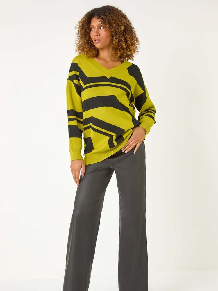 Roman Yellow Abstract Print Longline Stretch Jumper - Image 2 of 5