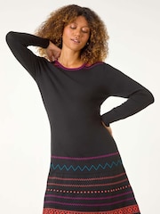 Roman Orange 2-In-1 Nordic Print Scarf Neck Knitted Dress - Image 2 of 5