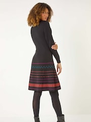 Roman Orange 2-In-1 Nordic Print Scarf Neck Knitted Dress - Image 3 of 5