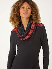 Roman Orange 2-In-1 Nordic Print Scarf Neck Knitted Dress - Image 5 of 5