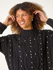 Roman Black Diamante Cable Knit Jumper - Image 4 of 5