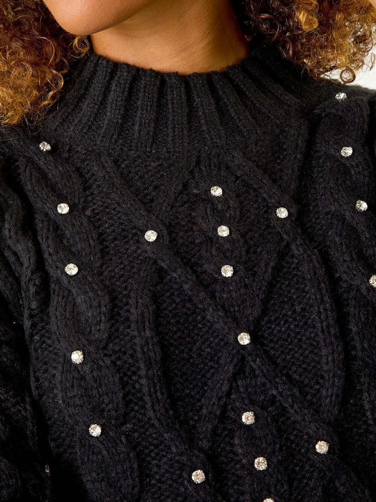 Negro - Suéter de punto trenzado con strass de Roman - Imagen 5 de 5 Negro - Suéter de punto trenzado con strass de Roman - Imagen 5 de 5