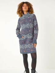 Roman Grey Roll Neck Knitted Dress - Image 1 of 5