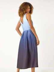 Roman Blue Ombre Pleated Luxe Stretch Midi Dress - Image 2 of 5