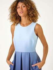 Roman Blue Ombre Pleated Luxe Stretch Midi Dress - Image 4 of 5
